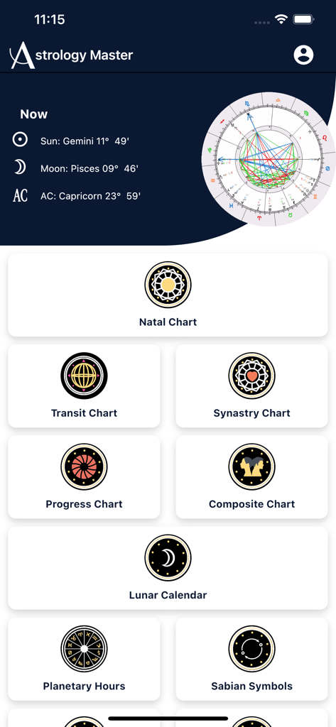 Astrology Master - Astrology Master app main screen displaying astrological charts and tools