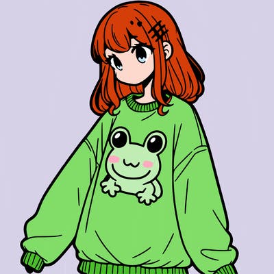 girl wearing frogging sweatshirt
