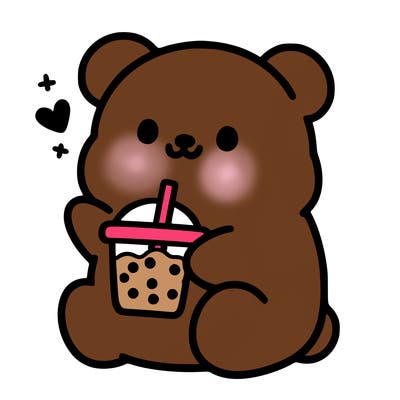 boba light pink bear drinking boba