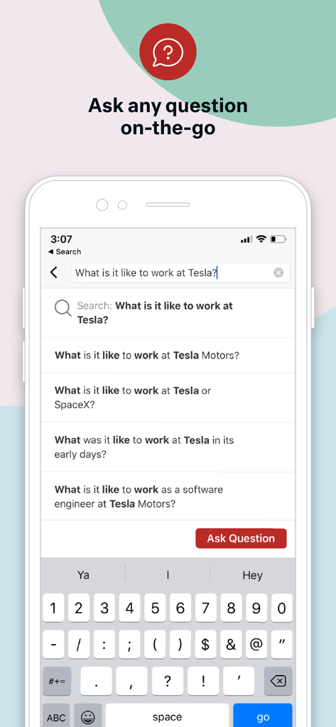 Quora Mobile App-Oberfläche, die die Suchleiste und vorgeschlagene Fragen auf einem Smartphone anzeigt