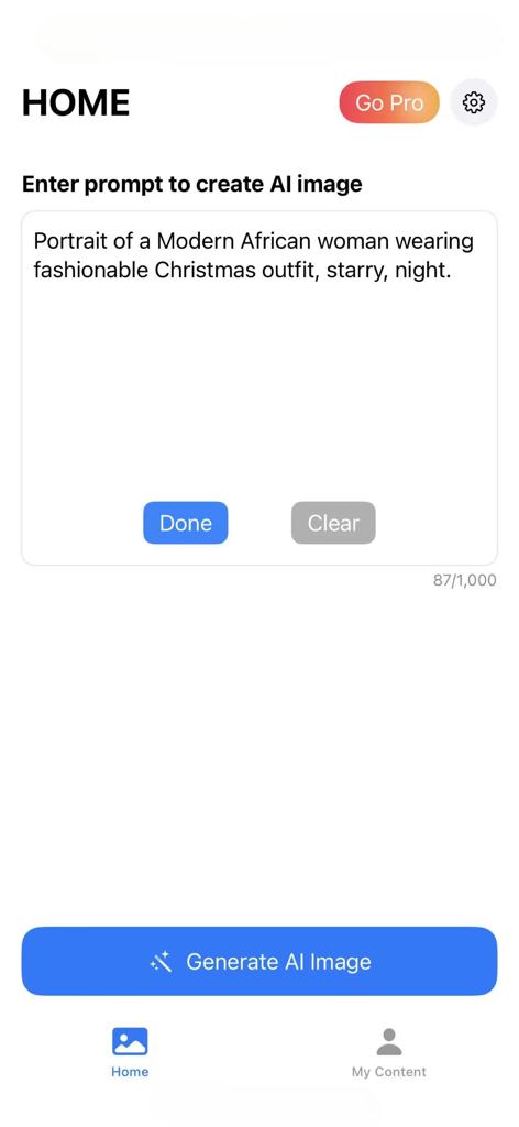 Hedra AI画像ジェネレーターのホーム画面に、ポートレートのテキストプロンプトが表示されています