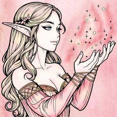 realistic elf girl doing magic