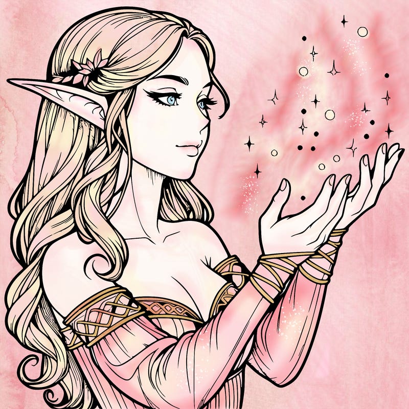 realistic elf girl doing magic