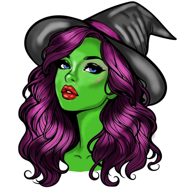 realistic witch girl with wavy hair and lips