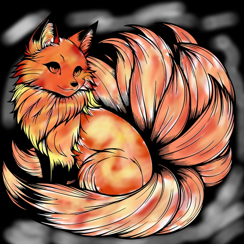 realistic detailed 9 tailed anime fox