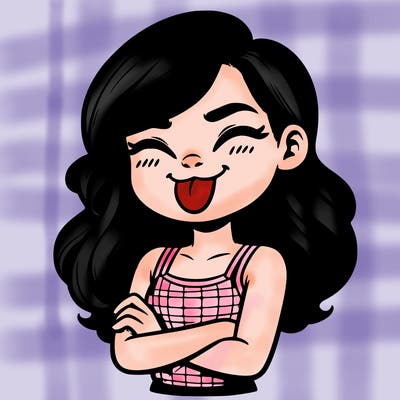 realistic girl crossing her arms and wearing a tank top with her tongue held out she has long hair