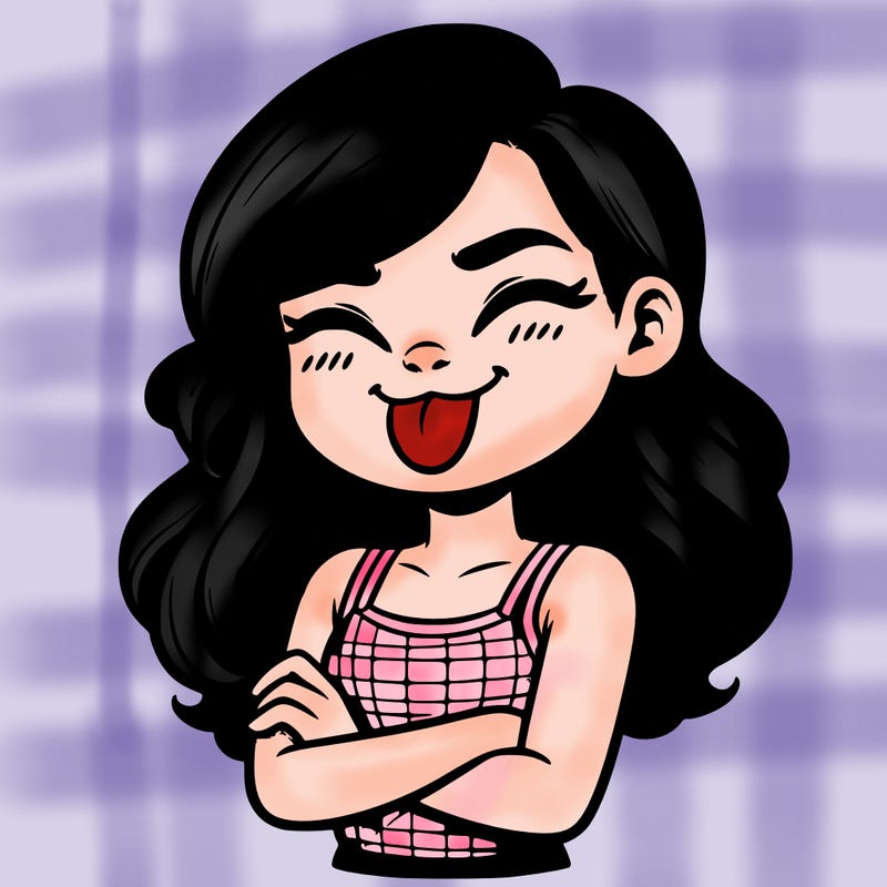 realistic girl crossing her arms and wearing a tank top with her tongue held out she has long hair