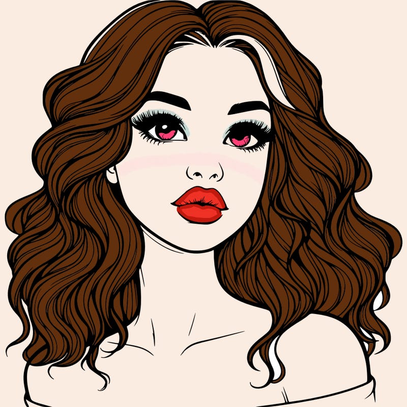 realistic girl with wavy hair and lips