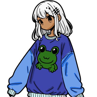 girl wearing frogging sweatshirt