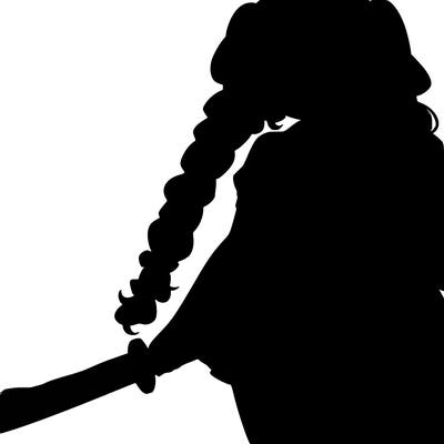 anime girl with chunky braids and sword with short skirt