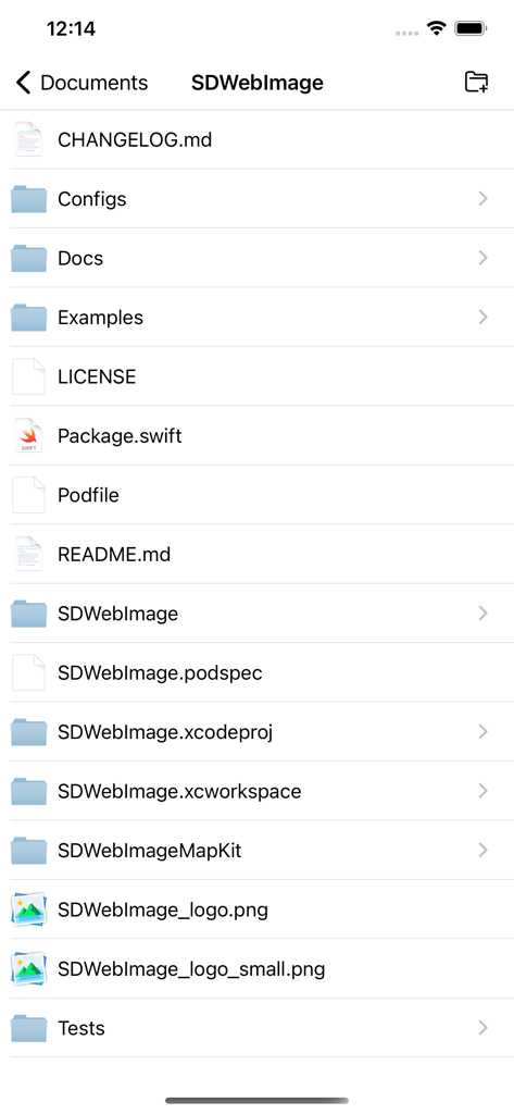 Code-Viewer - File explorer view in the Code-Viewer app showing a directory with code files and folders