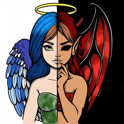 realistic angel half demon