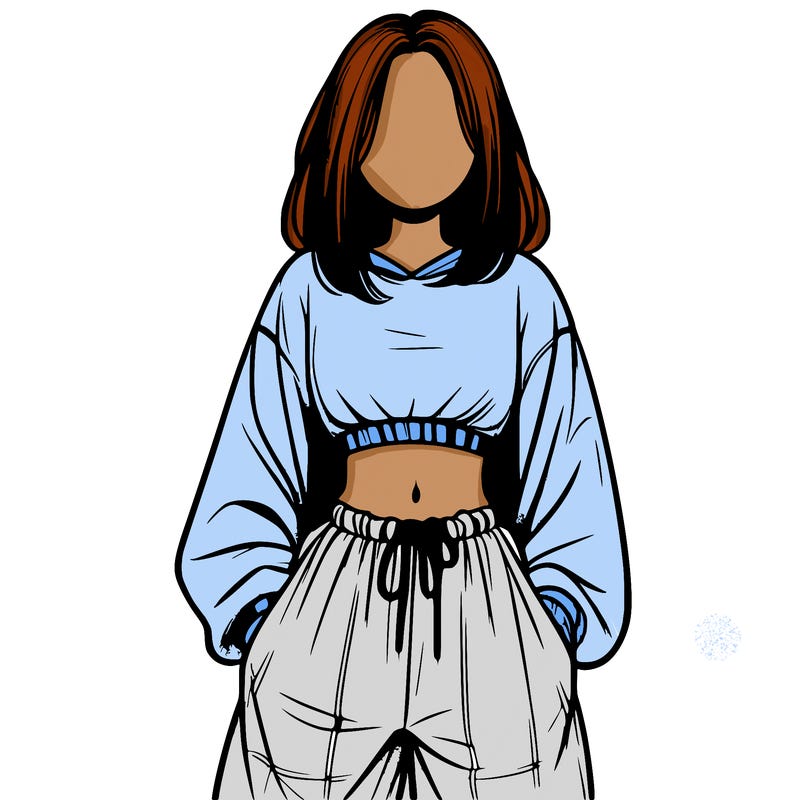 realistic girl faceless with baggy pants and a crop top