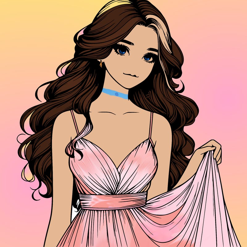 realistic girl in flowy silky prom dress