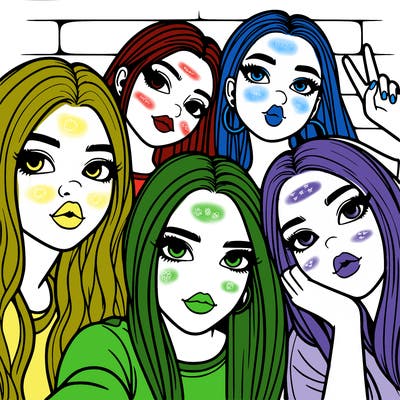 group of teen girls friends y2k up close in a selfie