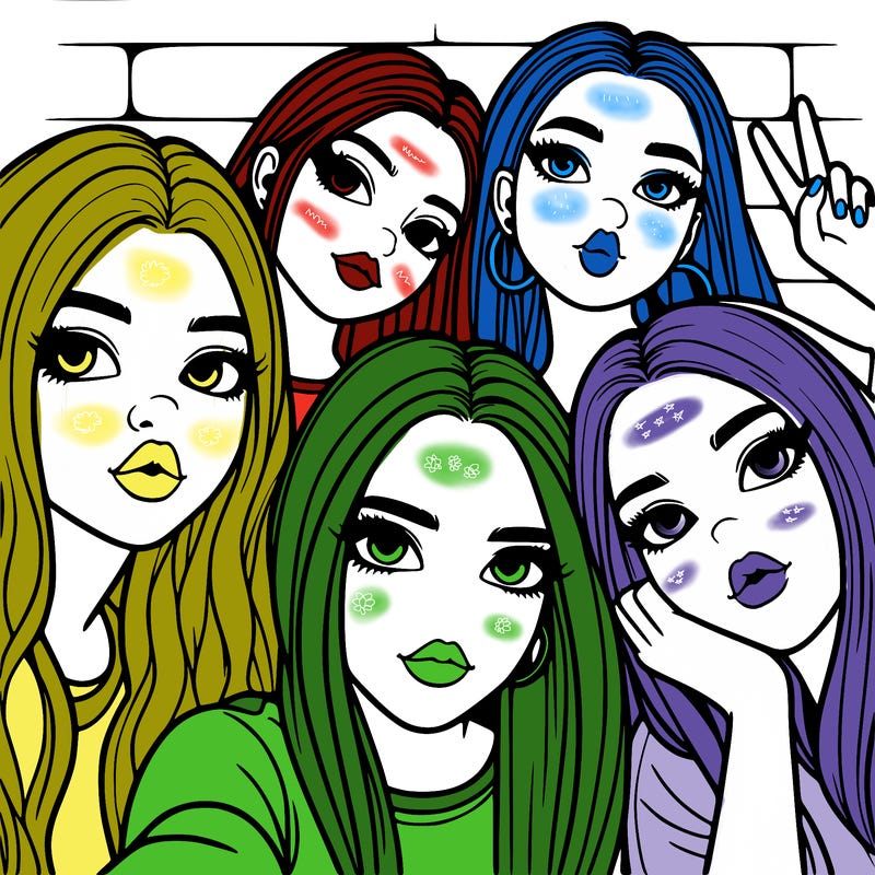 group of teen girls friends y2k up close in a selfie