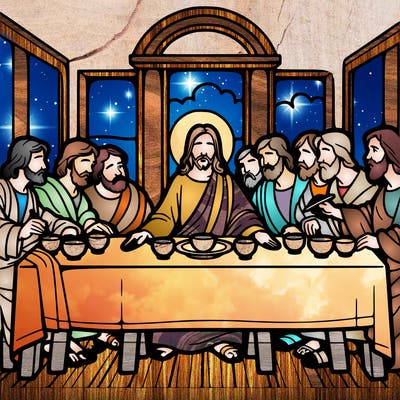 jesus shares the last supper with twelve apostles
