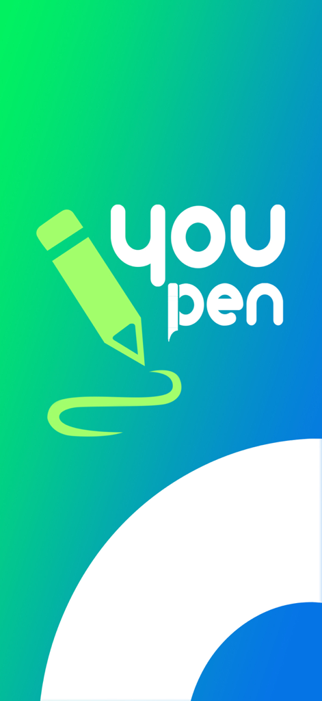 Youpen app logo and pencil icon on a green and blue gradient background