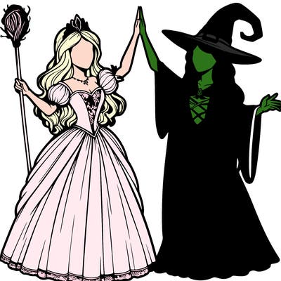 detailed realistic split of a princess and a witch