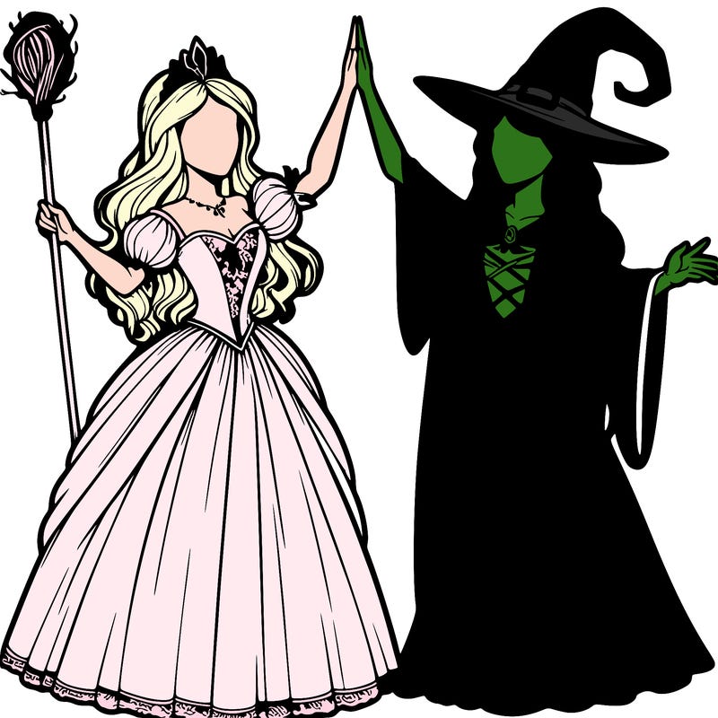 detailed realistic split of a princess and a witch