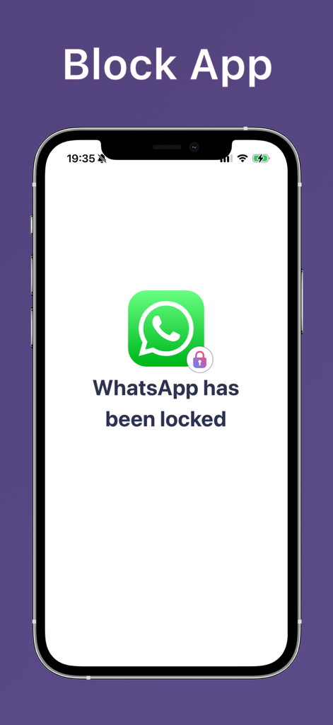 KCalc App Lock screen showing WhatsApp has been locked with a lock icon