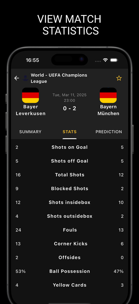 Double Chance Predictions - Detailed live soccer match statistics for a Champions League game in the Double Chance Predictions app