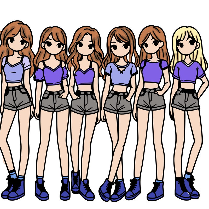 a group of girls wearing crop tops and shorts