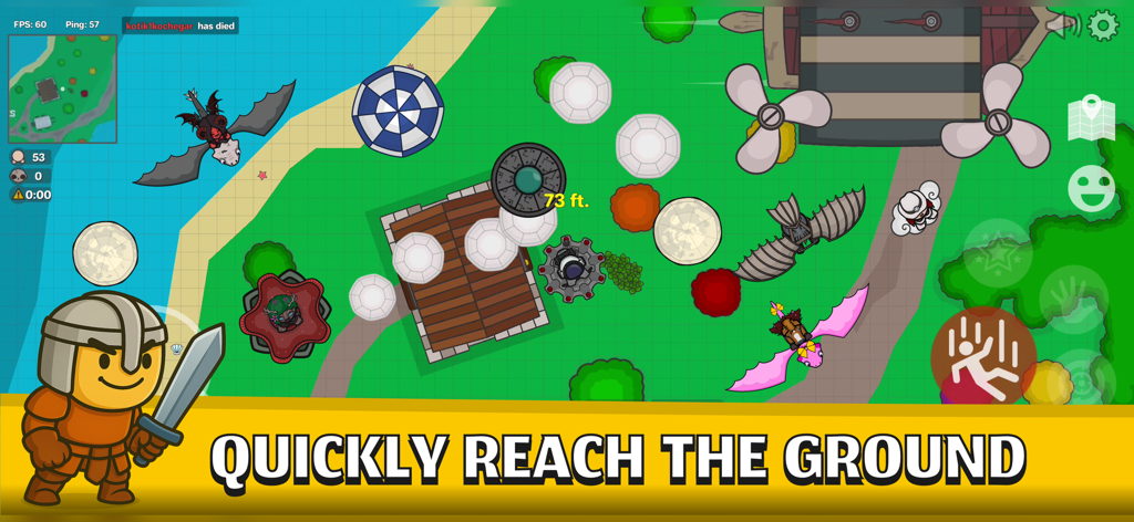 Thelast.io - Battle Royale - A top down view of players descending from an airship onto a 2D map in the Thelast.io game.