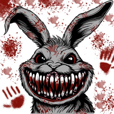 a realistic scary rabbit with sharp teeth
