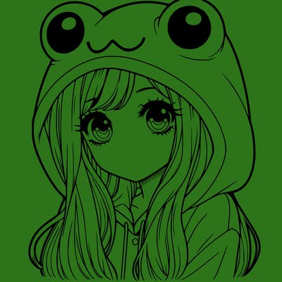 a pretty girl wearing a frog hoodie portrait with long hair