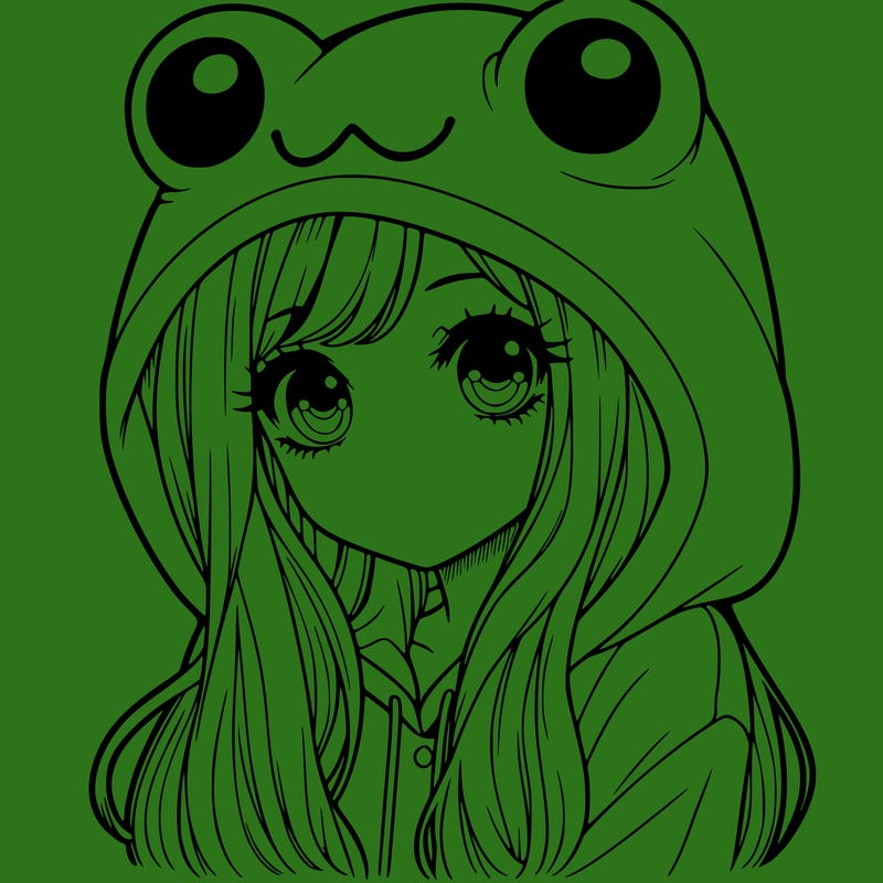 a pretty girl wearing a frog hoodie portrait with long hair