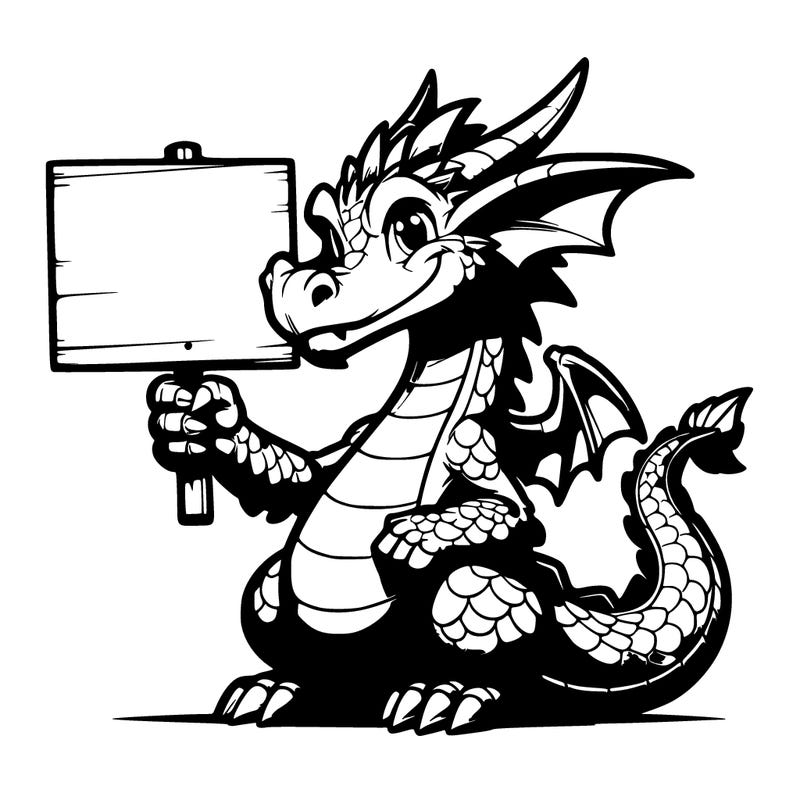 detailed realistic dragon holding up blank sign