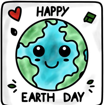 picture of earth smiling saying “happy earth day”