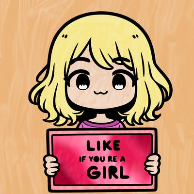 a cute girl holding a sign that says like if you’re a girl