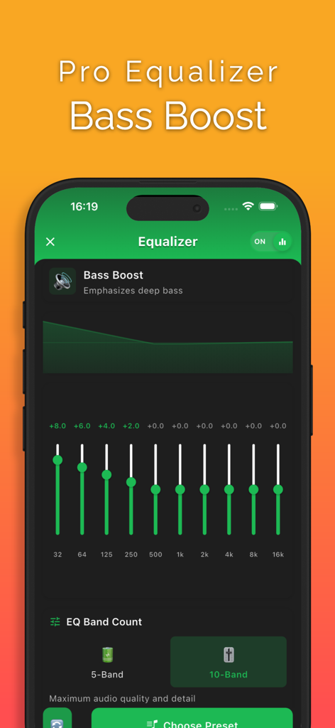 Offline Music Player - Muzika - Interfaz de ecualizador profesional y refuerzo de graves de la aplicación Muzika