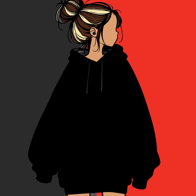 realistic girl with a oversized sweatshirt on and a bun