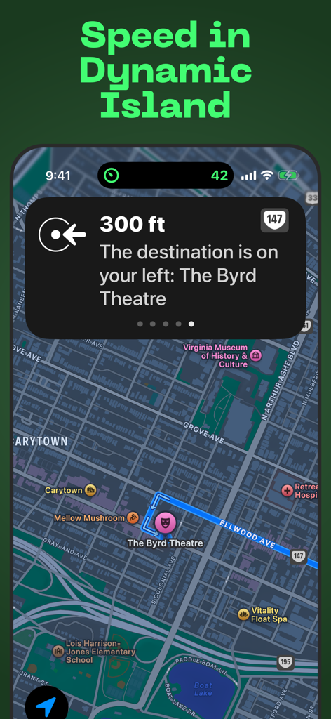eyeSpeed Speedometer - Aplicativo eyeSpeed mostrando a velocidade na Ilha Dinâmica do iPhone