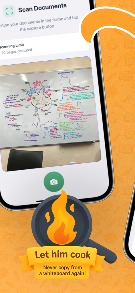 Notecook: AI Note Taker - Notecook AI app scanning a whiteboard with medical diagrams for automated note creation.