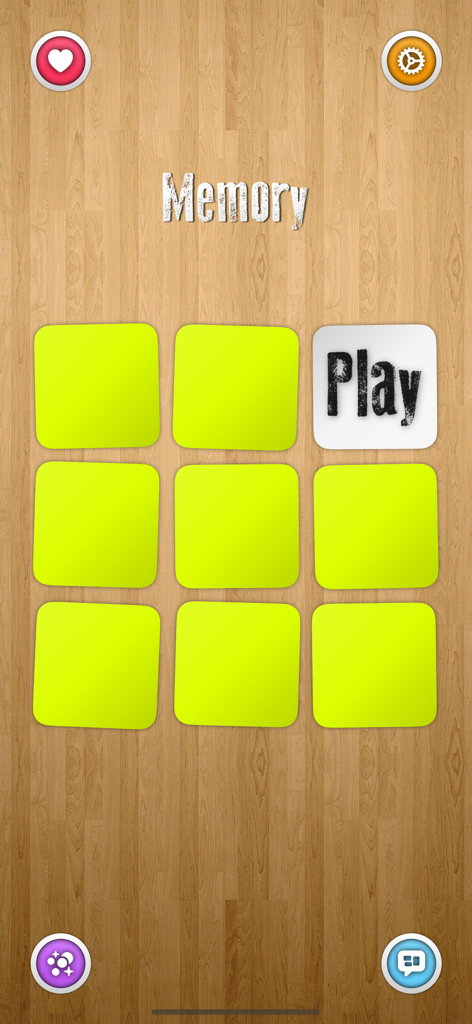 Memory • Platinium - Start menu of Memory Platinum game showing a grid of cards and a play button