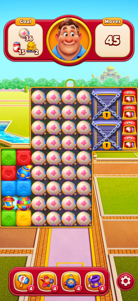 Wonder Blast - Gameplay screenshot of Wonder Blast puzzle level featuring balloons and power-ups