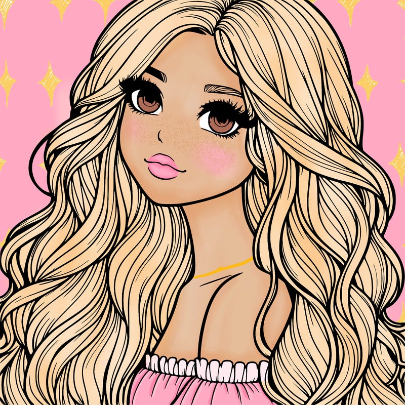 realistic girl with long wavy hair