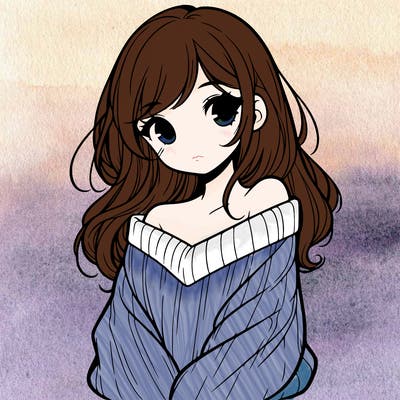 shy pretty girl wearing a sweater that is falling off one shoulder portrait