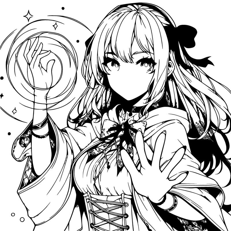 realistic manga arcane girl casting spell