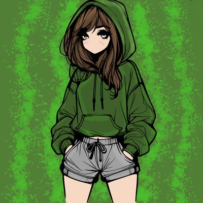 realistic girl in shorts and hoodie
