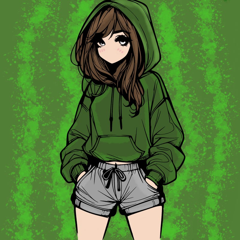 realistic girl in shorts and hoodie