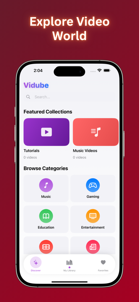 Vidube Video Tube Player Pro - Vidube app interface showing featured video collections and categories like Music Gaming and Education