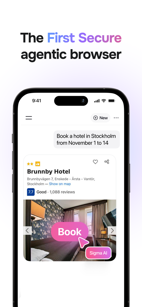 Sigma AI Browser - Sigma AI Browser demonstrating agentic AI booking a hotel in Stockholm.