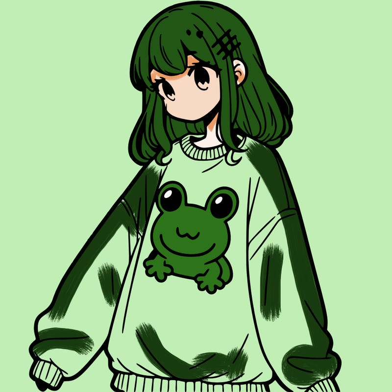 girl wearing frogging sweatshirt