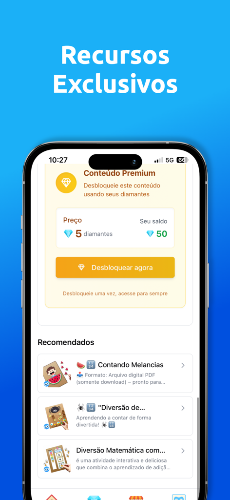 Pedagoteca - Pedagoteca app interface displaying premium content unlock options and recommended educational activities for children