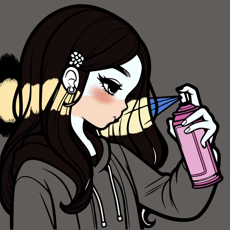 a realistic girl spray painting